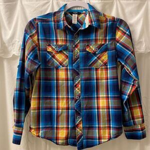Guess Kids 100% Cotton Plaid Button Down Shirt Boys Size M 10-12
